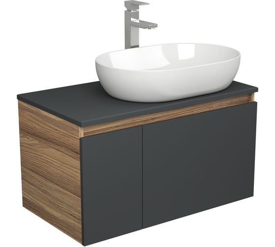 Комплект для ванной Bauedge 3 предмета (тумба подвесная Bau Blackwood 80 графит + раковина BAU 59x40, смеситель высокий Hotel Still, нерж. сталь) BD2729 1