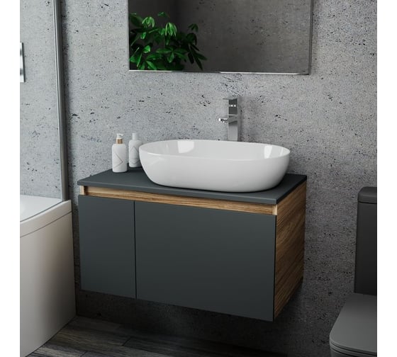 Комплект для ванной Bauedge 3 предмета (тумба подвесная Bau Blackwood 80 графит + раковина BAU 59x40, смеситель высокий Hotel Still, нерж. сталь) BD2729