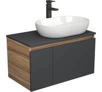 Комплект для ванной Bauedge 3 предмета (тумба подвесная Bau Blackwood 80 графит + раковина BAU 59x40, смеситель высокий Hotel Black, черный) BD2730