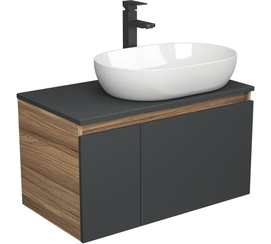 Комплект для ванной Bauedge 3 предмета (тумба подвесная Bau Blackwood 80 графит + раковина BAU 59x40, смеситель высокий Hotel Black, черный) BD2730 1