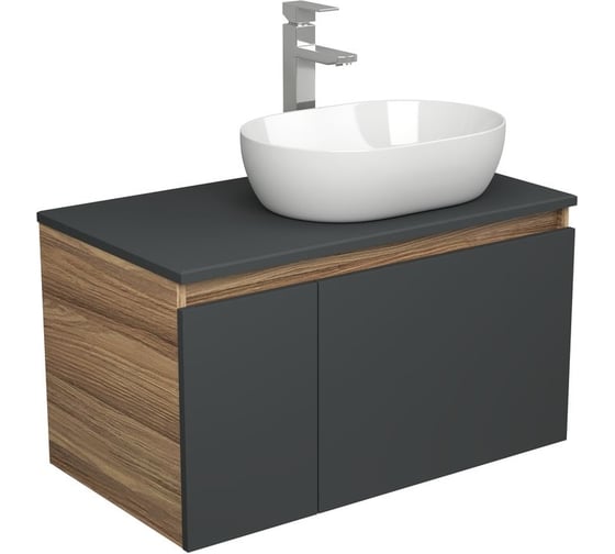 Комплект для ванной Bauedge 3 предмета (тумба подвесная Bau Blackwood 80 графит + раковина BAU 48x34, смеситель высокий Hotel Still, нерж. сталь) BD2709 1