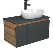 Комплект для ванной Bauedge 3 предмета (тумба подвесная Bau Blackwood 80 графит + раковина BAU 48x34, смеситель высокий Hotel Black, черный) BD2710