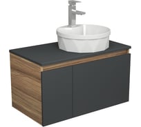 Комплект для ванной Bauedge 3 предмета (тумба подвесная Bau Blackwood 80 графит + раковина BAU D40, с отв. под см-ль, смеситель Hotel Still, нерж. сталь) BD2738