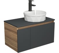 Комплект для ванной Bauedge 3 предмета (тумба подвесная Bau Blackwood 80 графит + раковина BAU D40, с отв. под см-ль, смеситель Hotel Black, черный) BD2739