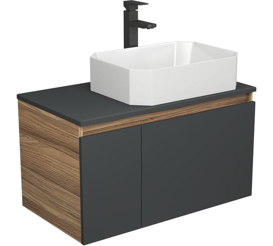 Комплект для ванной Bauedge 3 предмета (тумба подвесная Bau Blackwood 80 графит + раковина BAU Hotel 51x37, смеситель высокий Hotel Black, черный) BD2720