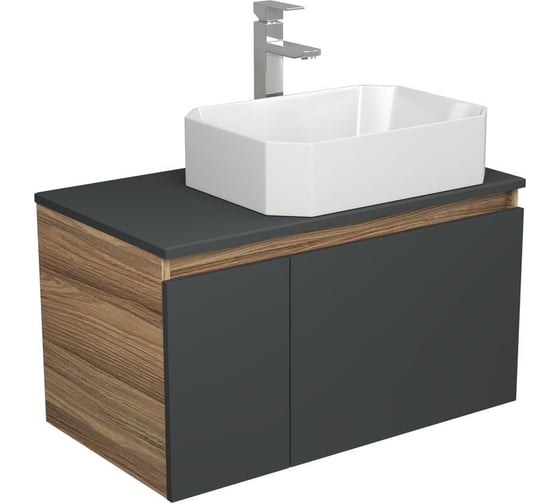 Комплект для ванной Bauedge 3 предмета (тумба подвесная Bau Blackwood 80 графит + раковина BAU Hotel 51x37, смеситель высокий Hotel Still, нерж. сталь) BD2719 1
