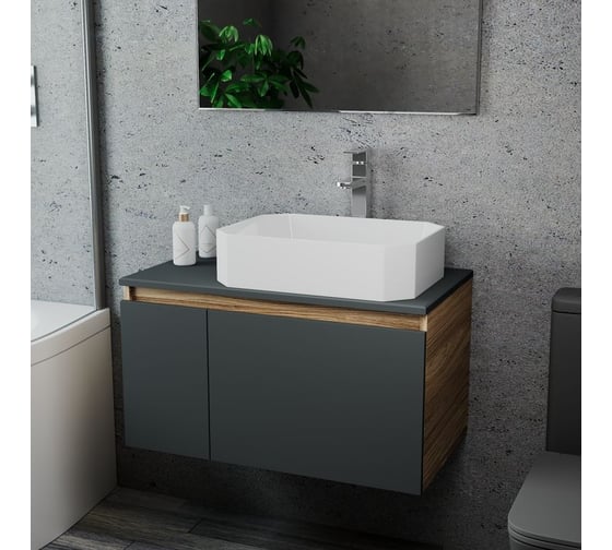 Комплект для ванной Bauedge 3 предмета (тумба подвесная Bau Blackwood 80 графит + раковина BAU Hotel 51x37, смеситель высокий Hotel Still, нерж. сталь) BD2719