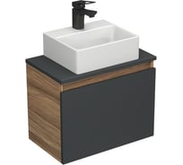 Комплект для ванной Bauedge, 3 предмета (тумба подвесная под раковину Bau Blackwood 50, графит + раковина BAU 33x28, смеситель Cerama Black, черный) BD2377