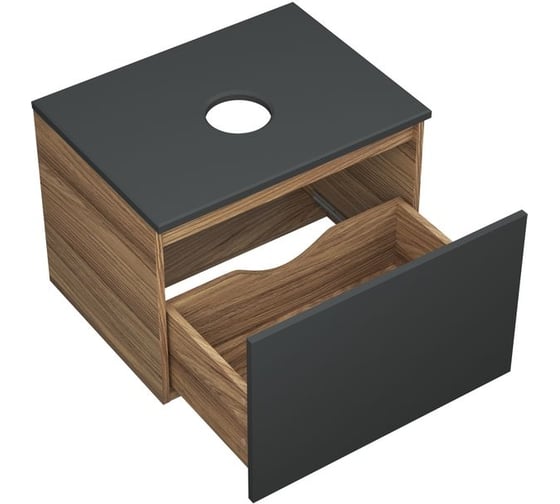 Комплект для ванной Bauedge 4 предмета (тумба Bau 60, графит + раковина BAU Stil Pro Pro 50x40 + смеситель Hotel Black, выпуск клик-клак, черный) BD2454