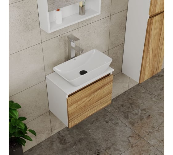 Комплект для ванной Bauedge 4 предмета (тумба Bau Dream 50 + раковина чаша BAU 47x24, белая + смеситель Hotel Still, выпуск клик-клак, черный) BD1605