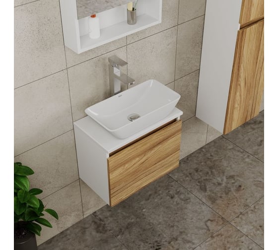Комплект для ванной Bauedge 4 предмета (тумба Bau Dream 50 + раковина чаша BAU 47x24, белая + смеситель Hotel Still, выпуск клик-клак, хром) BD1606