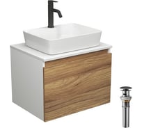 Комплект для ванной Bauedge 4 предмета (тумба Bau Dream 60 + раковина BAU 48x37, с отв. под смеситель + смеситель Dream Black, выпуск клик-клак, черный) BD1876