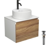 Комплект для ванной Bauedge 4 предмета (тумба Bau Dream 60 + раковина BAU D40, с отв. под смеситель + смеситель Dream Black, выпуск клик-клак, черный) BD1862
