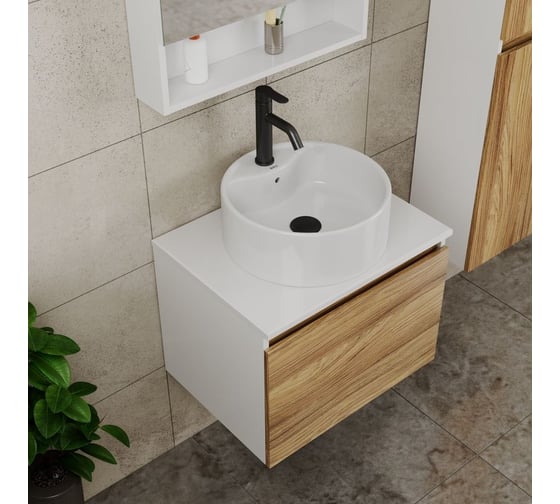 Комплект для ванной Bauedge 4 предмета (тумба Bau Dream 60 + раковина BAU D40, с отв. под смеситель + смеситель Dream Black, выпуск клик-клак, черный) BD1862