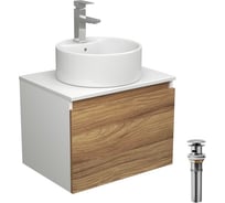Комплект для ванной Bauedge 4 предмета (тумба Bau Dream 60 + раковина BAU D40, с отв. под смеситель + смеситель Hotel Still, выпуск клик-клак, хром) BD1857