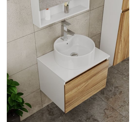 Комплект для ванной Bauedge 4 предмета (тумба Bau Dream 60 + раковина BAU D40, с отв. под смеситель + смеситель Hotel Still, выпуск клик-клак, хром) BD1857
