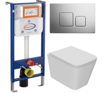 Комплект Bauedge BAU 6 в 1: инсталляция BAU Aquanika, унитаз подвесной безободковый Bau Stil Hurricane3, сиденье дюропласт микролифт, квадратная хромированная клавиша 10.702.450.00.00-01.02.09-BS0001-HQ3