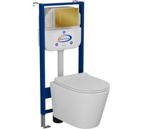 Комплект Bauedge BAU 6 в 1: инсталляция BAU Aquanika, унитаз подвесной безободковый Bau Nimb 49x36, сиденье дюропласт микролифт, клавиша BAU Stil, золото 10.702.450.00.00-BK0001-Q00013