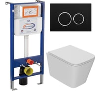 Комплект Bauedge BAU 6 в 1: инсталляция BAU Aquanika, унитаз подвесной безободковый Bau Stil Hurricane3, сиденье дюропласт микролифт, круглая черная матовая клавиша 10.702.450.00.00-01.02.02202-BS0001-HQ3