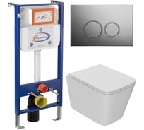 Комплект Bauedge BAU 6 в 1: инсталляция BAU Aquanika, унитаз подвесной безободковый Bau Stil Hurricane3, сиденье дюропласт микролифт, круглая хромированная клавиша 10.702.450.00.00-01.02.19-BS0001-HQ3