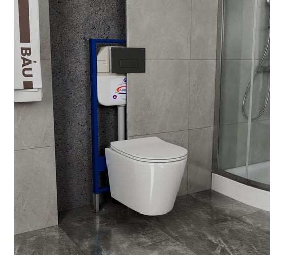 Комплект Bauedge BAU 6 в 1: инсталляция BAU Aquanika, унитаз подвесной безободковый Bau Nimb 49x36, сиденье дюропласт микролифт, клавиша BAU Hotel, черная матовая 10.702.450.00.00-BK0001-Q00008