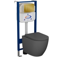 Комплект Bauedge BAU 6 в 1: инсталляция BAU Aquanika, унитаз подвесной безободковый Bau Dream 49,5x36, сиденье дюропласт микролифт, темно-серый матовый, клавиша BAU Stil, золото 10.702.450.00.00-BL0001-DG-Q00013