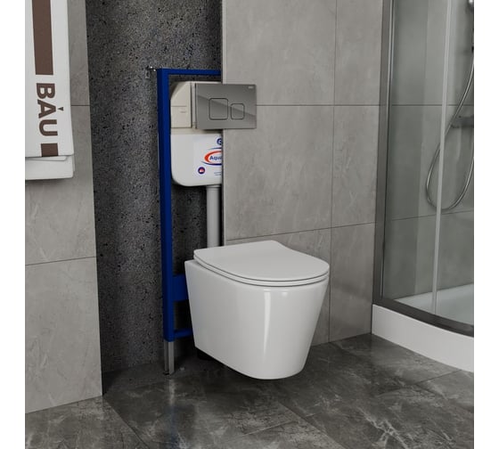 Комплект Bauedge BAU 6 в 1: инсталляция BAU Aquanika, унитаз подвесной безободковый Bau Nimb 49x36, сиденье дюропласт микролифт, клавиша BAU Soul, хром 10.702.450.00.00-BK0001-Q00016