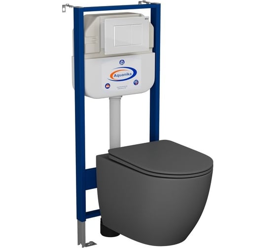 Комплект Bauedge BAU 6 в 1: инсталляция BAU Aquanika, унитаз подвесной безободковый Bau Dream 49,5x36, сиденье дюропласт микролифт, темно-серый матовый, клавиша BAU Stil, белый глянец 10.702.450.00.00-BL0001-DG-Q00001 1