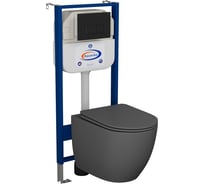 Комплект Bauedge BAU 6 в 1: инсталляция BAU Aquanika, унитаз подвесной безободковый Bau Dream 49,5x36, сиденье дюропласт микролифт, темно-серый матовый, клавиша BAU Hotel, черная матовая 10.702.450.00.00-BL0001-DG-Q00008