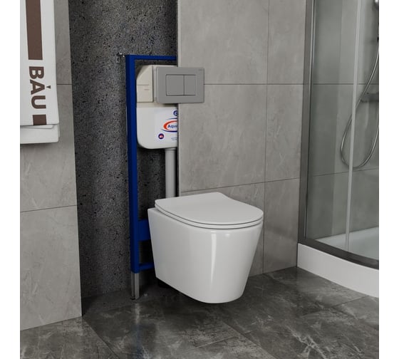 Комплект Bauedge BAU 6 в 1: инсталляция BAU Aquanika, унитаз подвесной безободковый Bau Nimb 49x36, сиденье дюропласт микролифт, клавиша Stil Gun Grey, темно-серый металлик 10.702.450.00.00-BK0001-Q00017