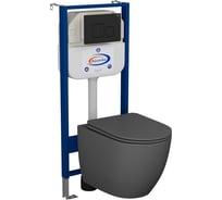 Комплект Bauedge BAU 6 в 1: инсталляция BAU Aquanika, унитаз подвесной безободковый Bau Dream 49,5x36, сиденье дюропласт микролифт, темно-серый матовый, клавиша BAU Soul, черная матовая 10.702.450.00.00-BL0001-DG-Q00015