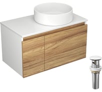 Тумба с раковиной и выпуском Bauedge (тумба Bau Dream Blackwood 80, умывальник BAU Dream круглый D41, выпуск клик клак, белый) BD0510