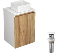 Тумба с раковиной и выпуском Bauedge (тумба Bau Dream Blackwood 40, умывальник BAU Mini 24x24, выпуск клик клак, белый) BD1144