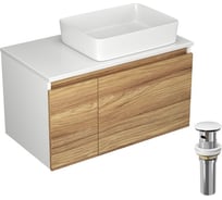 Тумба с раковиной и выпуском Bauedge (тумба Bau Dream Blackwood 80, умывальник BAU Hotel 48x37, выпуск клик клак, белый) BD0483