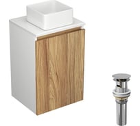 Тумба с раковиной и выпуском Bauedge (тумба Bau Dream Blackwood 40, умывальник BAU Mini 24x24, выпуск клик клак, хром) BD1143