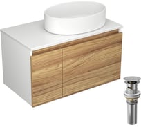 Тумба с раковиной и выпуском Bauedge (тумба Bau Dream Blackwood 80, умывальник BAU Nimb 50x36, выпуск клик клак, хром) BD0500