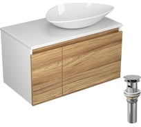 Тумба с раковиной и выпуском Bauedge (тумба Bau Dream Blackwood 80, умывальник BAU Triangle 59x39, выпуск клик клак, хром) BD0491