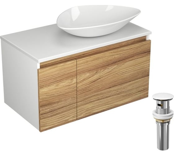 Тумба с раковиной и выпуском Bauedge (тумба Bau Dream Blackwood 80, умывальник BAU Triangle 59x39, выпуск клик клак, белый) BD0492