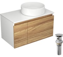 Тумба с раковиной и выпуском Bauedge (тумба Bau Dream Blackwood 80, умывальник BAU Dream круглый D41, выпуск клик клак, хром) BD0509