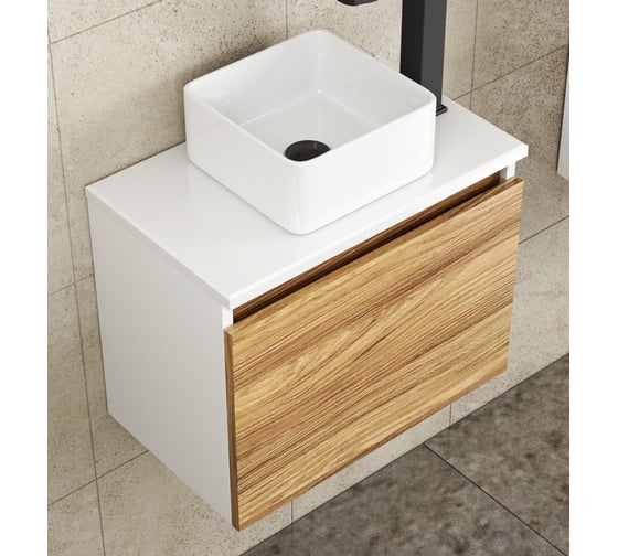 Тумба с раковиной и выпуском Bauedge (тумба Bau Dream Blackwood 50, умывальник BAU Mini 24x24, выпуск клик клак, черный) BD1529