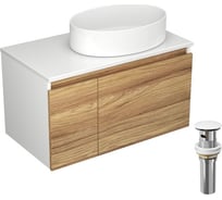 Тумба с раковиной и выпуском Bauedge (тумба Bau Dream Blackwood 80, умывальник BAU Nimb 50x36, выпуск клик клак, белый) BD0501