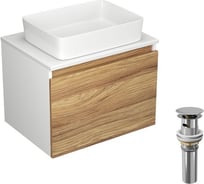 Тумба с раковиной и выпуском Bauedge (тумба Bau Dream Blackwood 60, умывальник BAU Hotel 48x37, выпуск клик клак, хром) BD1362