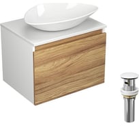 Тумба с раковиной и выпуском Bauedge (тумба Bau Dream Blackwood 60, умывальник BAU Triangle 59x39, выпуск клик клак, белый) BD1372