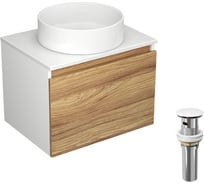 Тумба с раковиной и выпуском Bauedge (тумба Bau Dream Blackwood 60, умывальник BAU Dream круглый D41, выпуск клик клак, белый) BD1390