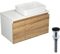 Тумба с раковиной и выпуском Bauedge (тумба Bau Dream Blackwood 80, умывальник BAU Hotel 48x37, выпуск клик клак, черный) BD1565