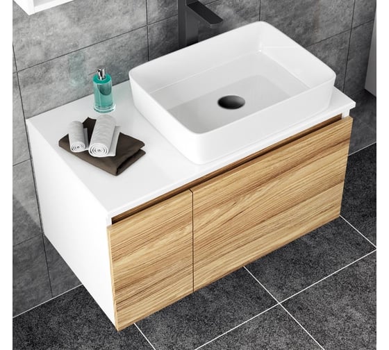 Тумба с раковиной и выпуском Bauedge (тумба Bau Dream Blackwood 80, умывальник BAU Hotel 48x37, выпуск клик клак, черный) BD1565
