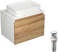 Тумба с раковиной и выпуском Bauedge (тумба Bau Dream Blackwood 60, умывальник BAU Hotel 48x37, выпуск клик клак, белый) BD1363
