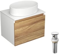 Тумба с раковиной и выпуском Bauedge (тумба Bau Dream Blackwood 60, умывальник BAU Nimb 50x36, выпуск клик клак, белый) BD1381