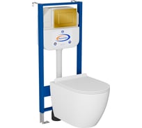 Комплект Bauedge BAU 6 в 1: инсталляция BAU Aquanika, унитаз подвесной безободковый Bau Dream 49,5x36, сиденье дюропласт микролифт, клавиша BAU Stil, золото 10.702.450.00.00-BL0001-Q00013