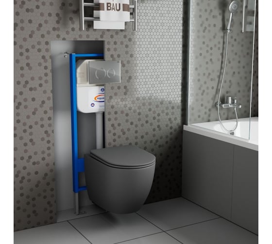 Комплект Bauedge BAU 6 в 1: инсталляция BAU Aquanika, унитаз подвесной безободковый Bau Dream 49,5x36, сиденье дюропласт микролифт, темно-серый матовый, клавиша BAU Dream, хром 10.702.450.00.00-BL0001-DG-Q00004